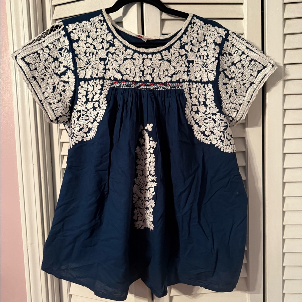 Frances Valentine Blue and White Embellished Blouse